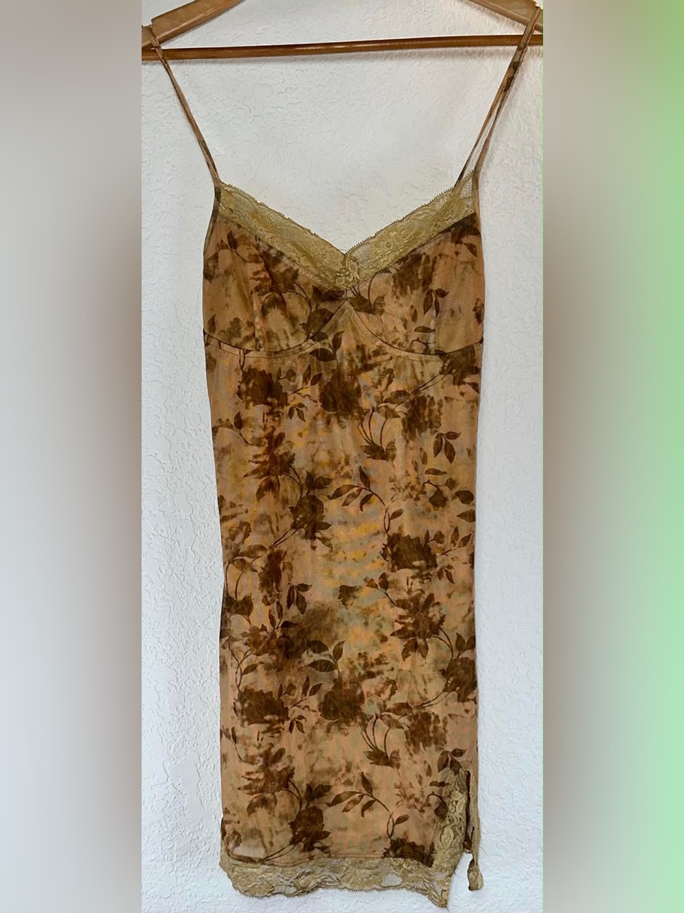 Motel Rocks Beige and Brown Sheer Floral Slip Dress